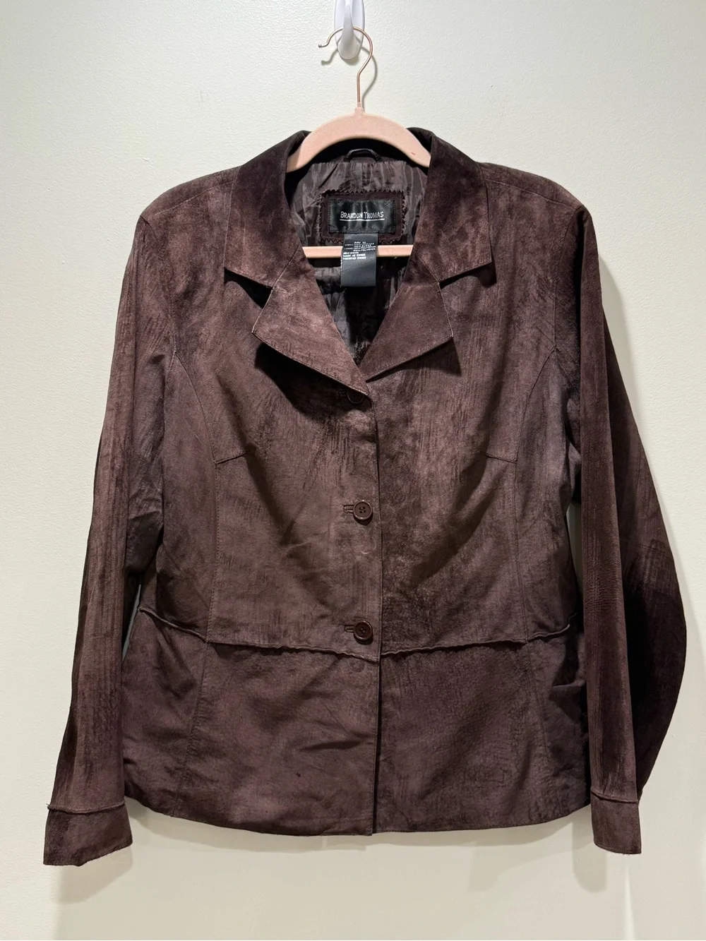 Brandon Thomas Brown Suede-Effect Button Jacket